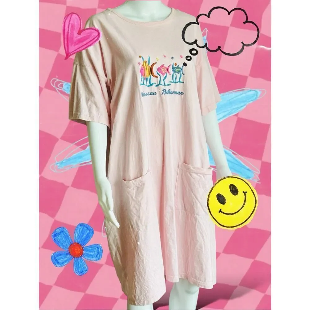Embroidered Tropical Fish Night Shirt House Dress